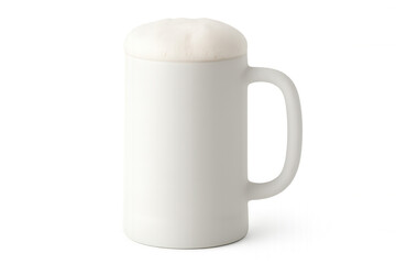 Beer mug filled with frothy white foam, spilling over glass edges against transparent background, highlighting brewing craftsmanship