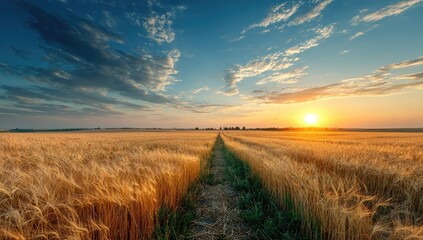 Golden wheat field path at sunset (2)
