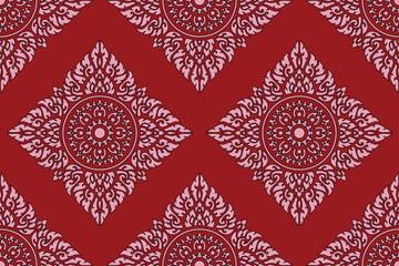 Traditional Thai art seamless floral pattern in damask style motifs suitable for wallpaper, clothing, curtain, textile, tile and fabric design isolated illustration vector archive EPS file.