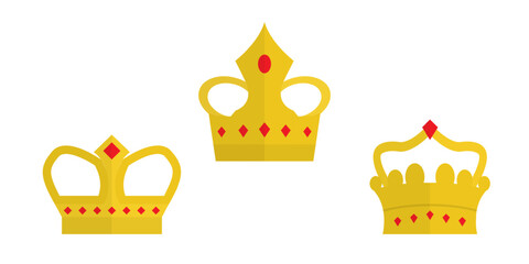 Noble Golden Crowns with Jewel Ornaments in Vector Style