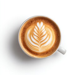 Overhead view of a latte art coffee cup