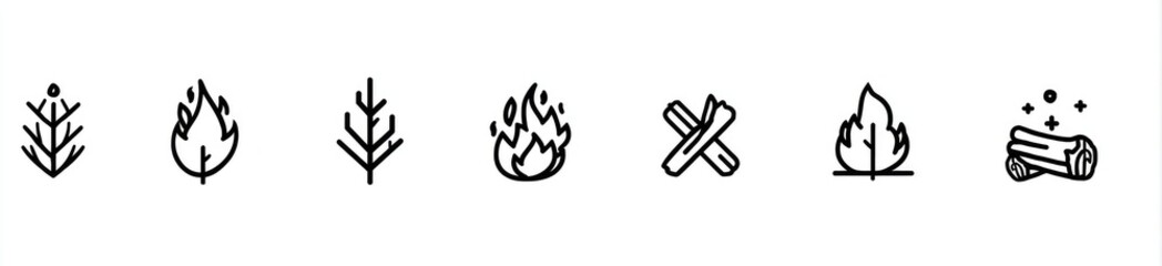 Obraz premium Simple black line art icons depicting nature elements related to fire