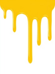 Dripping, vibrant yellow liquid cascading downwards on a white background
