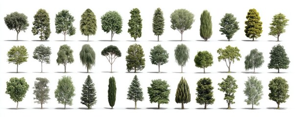 Variety of Trees Isolated on White