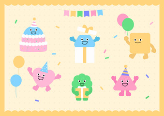 Vector illustration of cute geometric characters.
