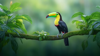 Fototapeta premium Close-up of a toucan with its striking beak and brigh