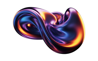 A 3D rendered abstract digital art piece featuring a flowing, metallic liquid shape with a smooth, curved form. 