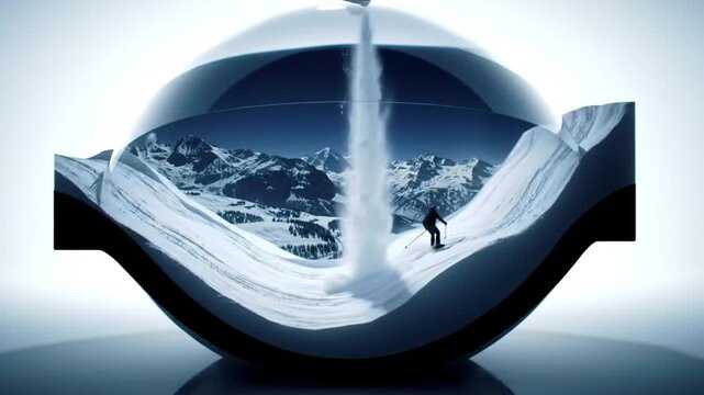 Photorealistic 3D Cross-Section of Hyperbolic Gravity Bowl with Swiss Alps and Gravity-Defying Avalanches
