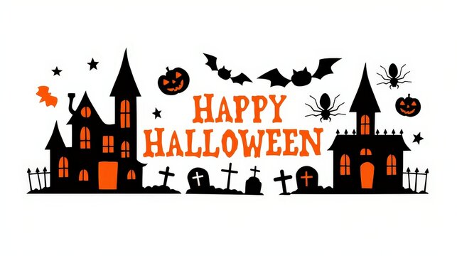 Happy Halloween in bold orange text with black outlin