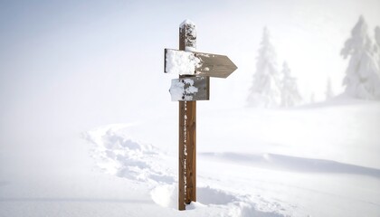 Directional Sign Covered in Snow in a Winter Landscape