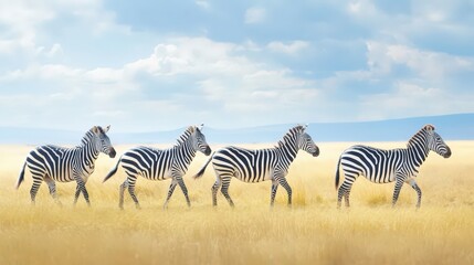 Obraz premium Majestic zebras in Kenyas wild plains captured mid-st