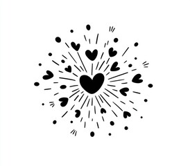 Black and white graphic design of radiating hearts