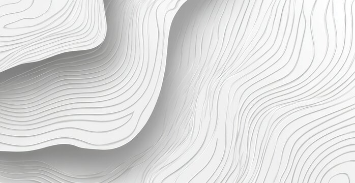 Abstract white relief map-like design. Intricate, layered lines create undulating, flowing topography