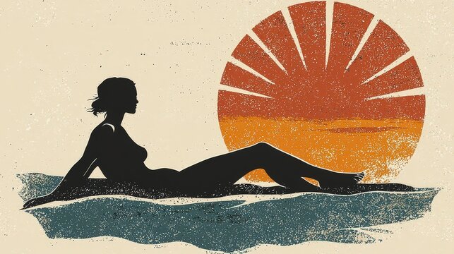 Retro round badge logo showing person lounging on bea