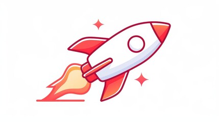 Fototapeta premium Sleek implement icon of a rocket launching from a platform, symbolizing project rollout and implementation, rendered in simple vector style with bold outlines on a white background.