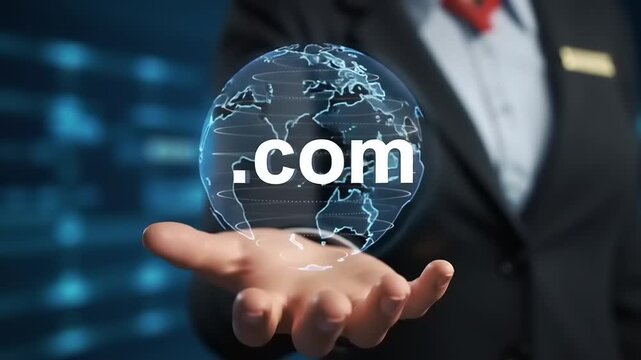 Global com Domain with Business Hand.