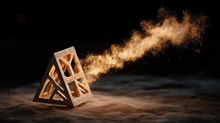 Abstract triangular structure with golden particles