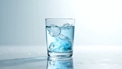 Surreal Duality Glass of Water Half Frozen Ice, Half Liquid Ripple on Clean White Background &ndash; Hyper-Realistic  for Luxury, Conceptual, and Minimalist Design