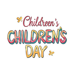 Childrens day greeting card with doodlу and 3d elements