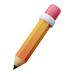 Pencil 3D Icon – Writing Tool, Drawing, Education, Office, Stationery Symbol, PNG Transparent