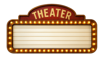 Vintage Marquee Theater Sign with Blank Marquee Display and Illuminated Bulbs, Ready for Custom Text