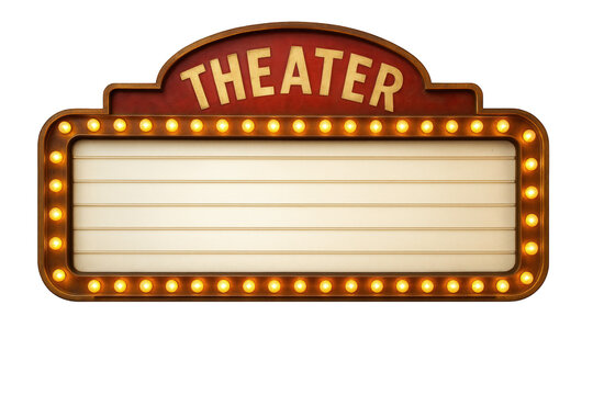 Vintage Marquee Theater Sign with Blank Marquee Display and Illuminated Bulbs, Ready for Custom Text