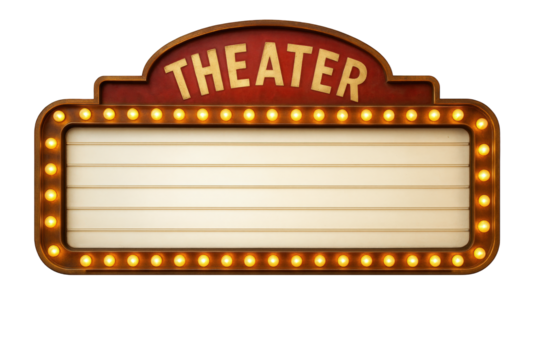 Vintage Marquee Theater Sign with Blank Marquee Display and Illuminated Bulbs, Ready for Custom Text