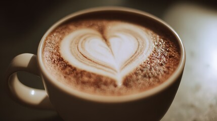 Heart-shaped latte art in a ceramic cup, radiating warmth and craftsmanship