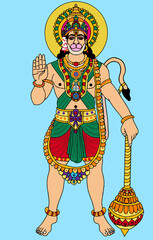 hand drawn digital art of lord hanuman