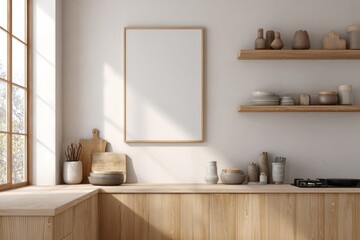 Fototapeta premium Modern kitchen interior with blank poster (3)