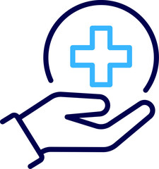 Fototapeta premium Medical cross icon on hand. Health care icon. Health insurance. Healthcare support icon with hands holding medical cross for health insurance and patient care charity and life protection.