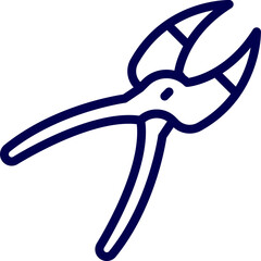 Vector Medical forceps line art on white. outline of dental extraction forceps with curved handles and angled jaws. Forceps Used In Surgery Line art. Dental Nippers outline