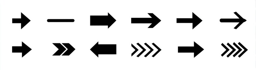Various Black Arrows on White Background
