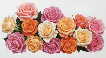 Obraz premium A vibrant arrangement of mixed roses in various shades of pink, peach, and cream, expressing gratitude and admiration for Mom