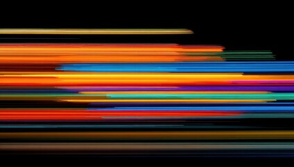Abstract light streaks in vibrant colors.  Horizontal lines of varying hues blur across a black background, creating a dynamic visual effect