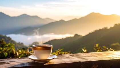 Enjoying Morning Coffee with a Mountain View at Sunrise