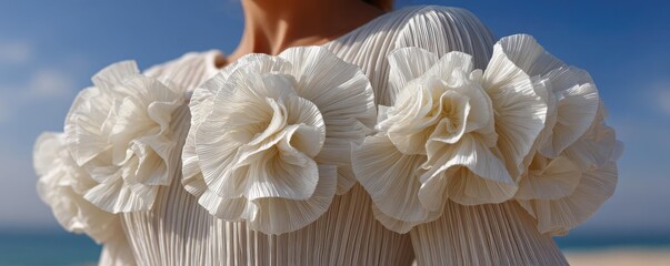 Puffy puffiness with circles and look concept. Stylish clothing featuring elegant floral details in sunlight.