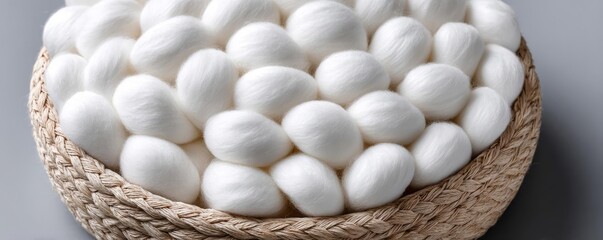Puffy puffiness with circles and look concept. A basket filled with fresh, white eggs ready for cooking.