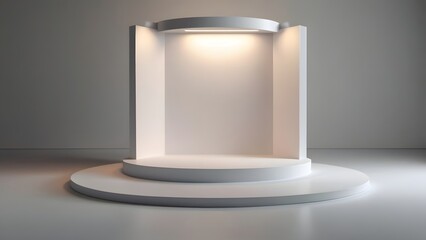 Spotlit round podium in studio
