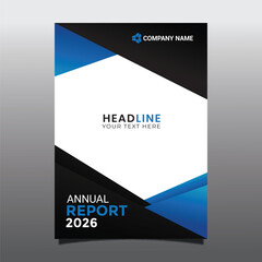 Naklejka premium Modern annual report cover with blue and black geometric. Abstract business design