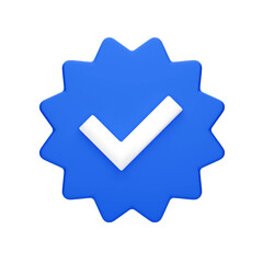 3D Verified Badge Icon – Blue Verification Check Mark Symbol, Approved & Certified Sign, PNG Transparent