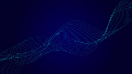 Vector abstract dynamic, wave - flow mesh particles pattern and dot on dark blue background. Illustration design futuristic, network technology background. Modern digital datum and science concept © LifeJourney
