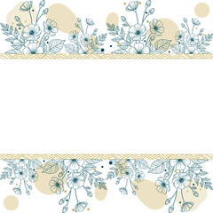 Elegant Floral Border Frame with Beige and Teal 