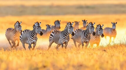 Fototapeta premium Zebras in golden hour a stunning wildlife image.
