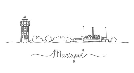 Fototapeta premium Mariupol skyline Single line art Vector.