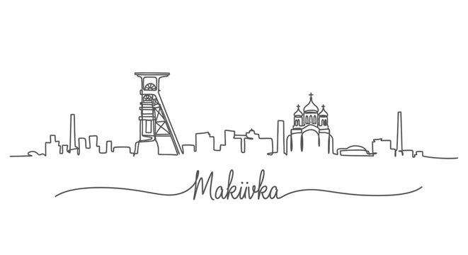 Makiivka with Ukraine Skyline Minimalist vector.