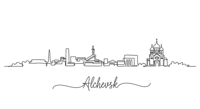 Alchevsk Skyline with Ukraine, Outline, and Vector.