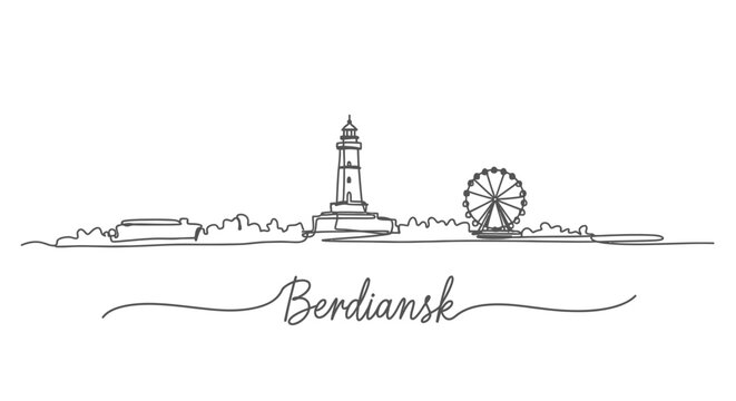 Berdiansk Ukraine Skyline Line art.