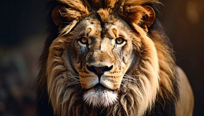 Fototapeta premium Close-up view of a majestic lion's head.