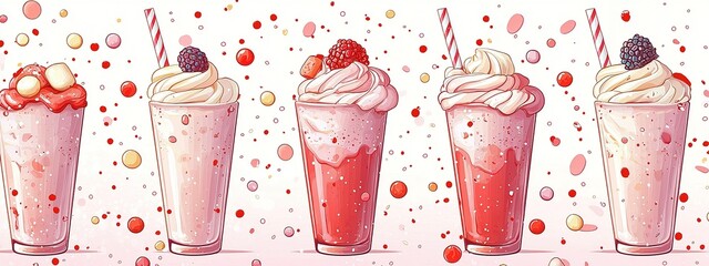 Vibrant Berry Smoothie Drinks Illustration for Menu and Food Blog Graphics